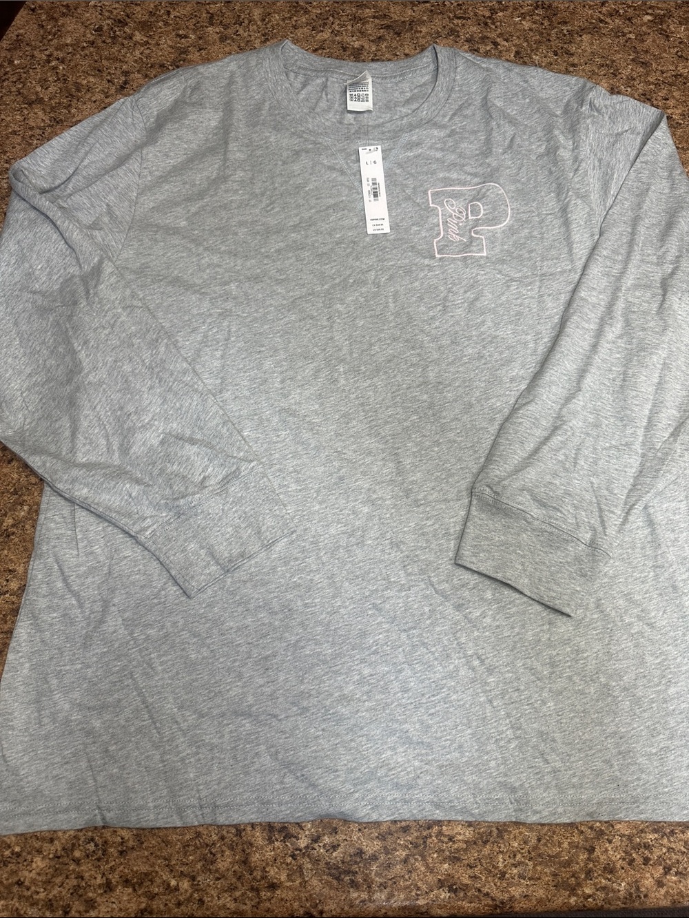 NWT VICTORIA SECRET PINK LONG SLEEVE LARGE T-SHIRT HEATHER GRAY